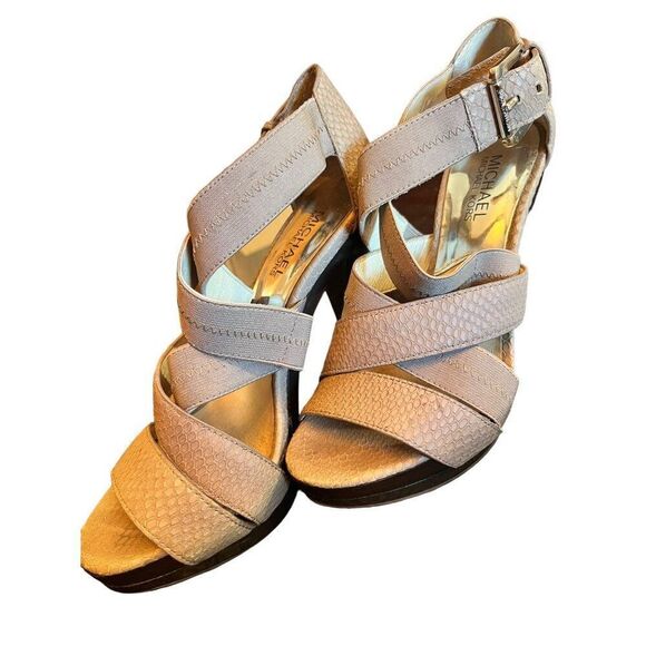 Michael Kors Strappy  Snake Skin Print‎ Tan Heels Size 7.5 - Picture 5 of 6